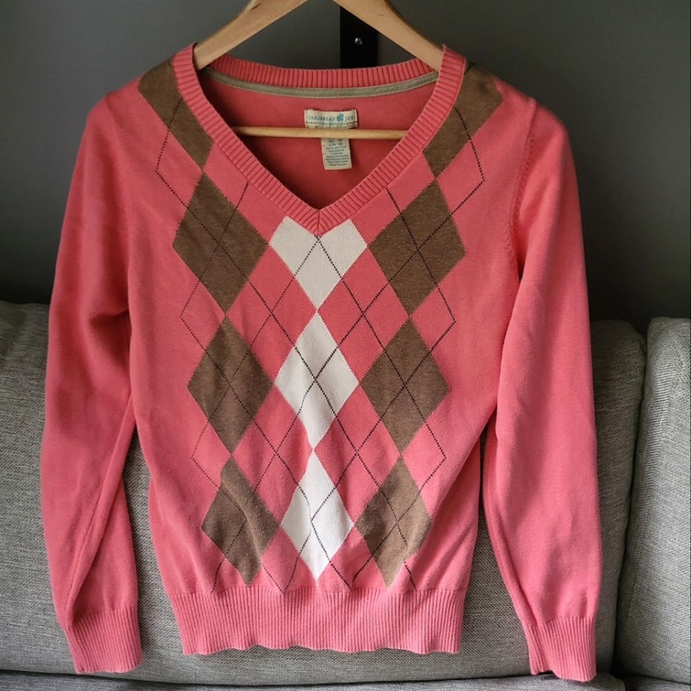 V Neck Argyle Sweater